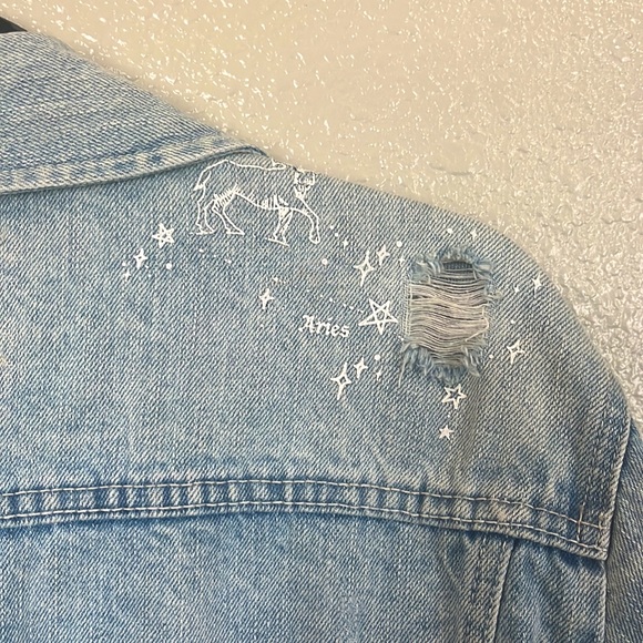 Pistola Boyfriend Oversized Astrology Denim Jean Jacket Sz Large - Picture 11 of 13